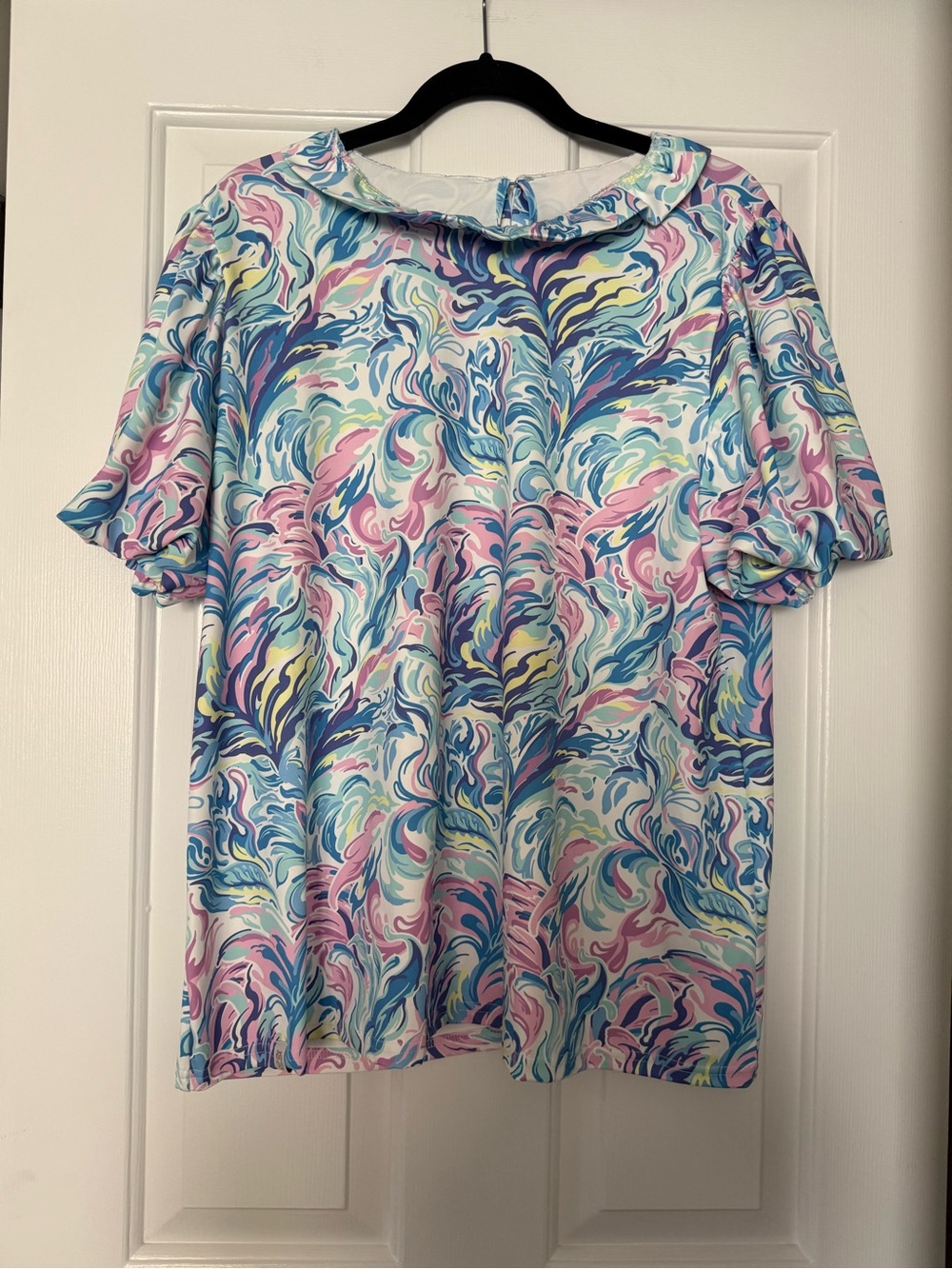 Simply Southern Abstract Swirl Puff Sleeve Ruffle Top XL
